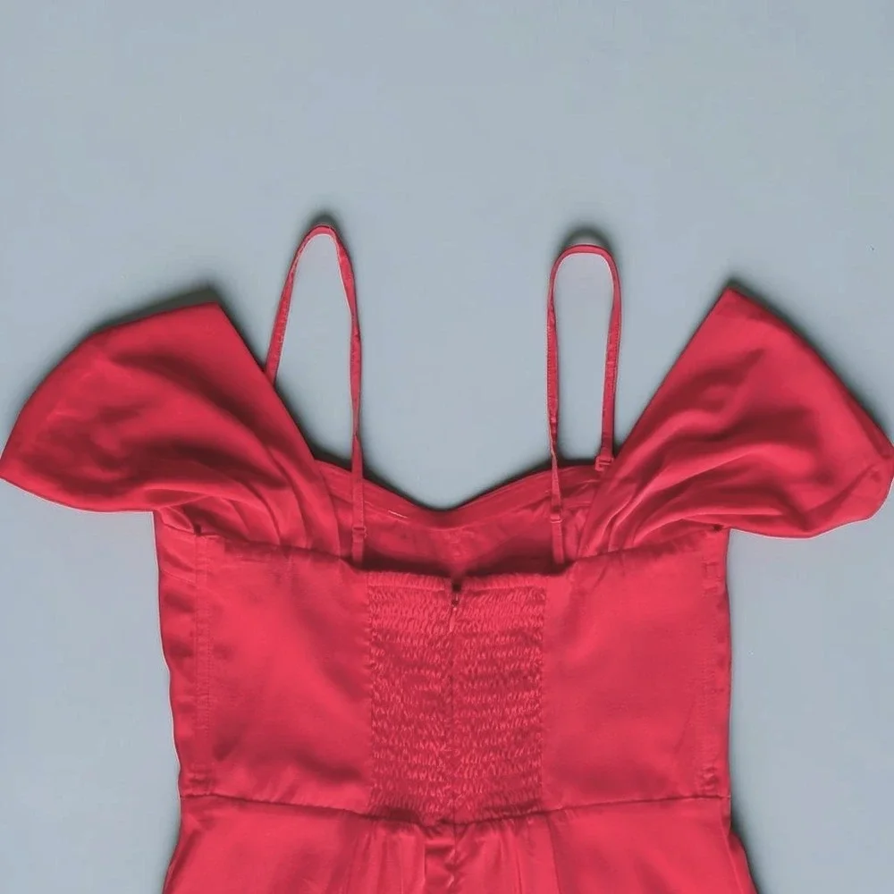 Abercrombie Camille Off Shoulder Corset Style Sweetheart Midi Dress Coral Sz S P